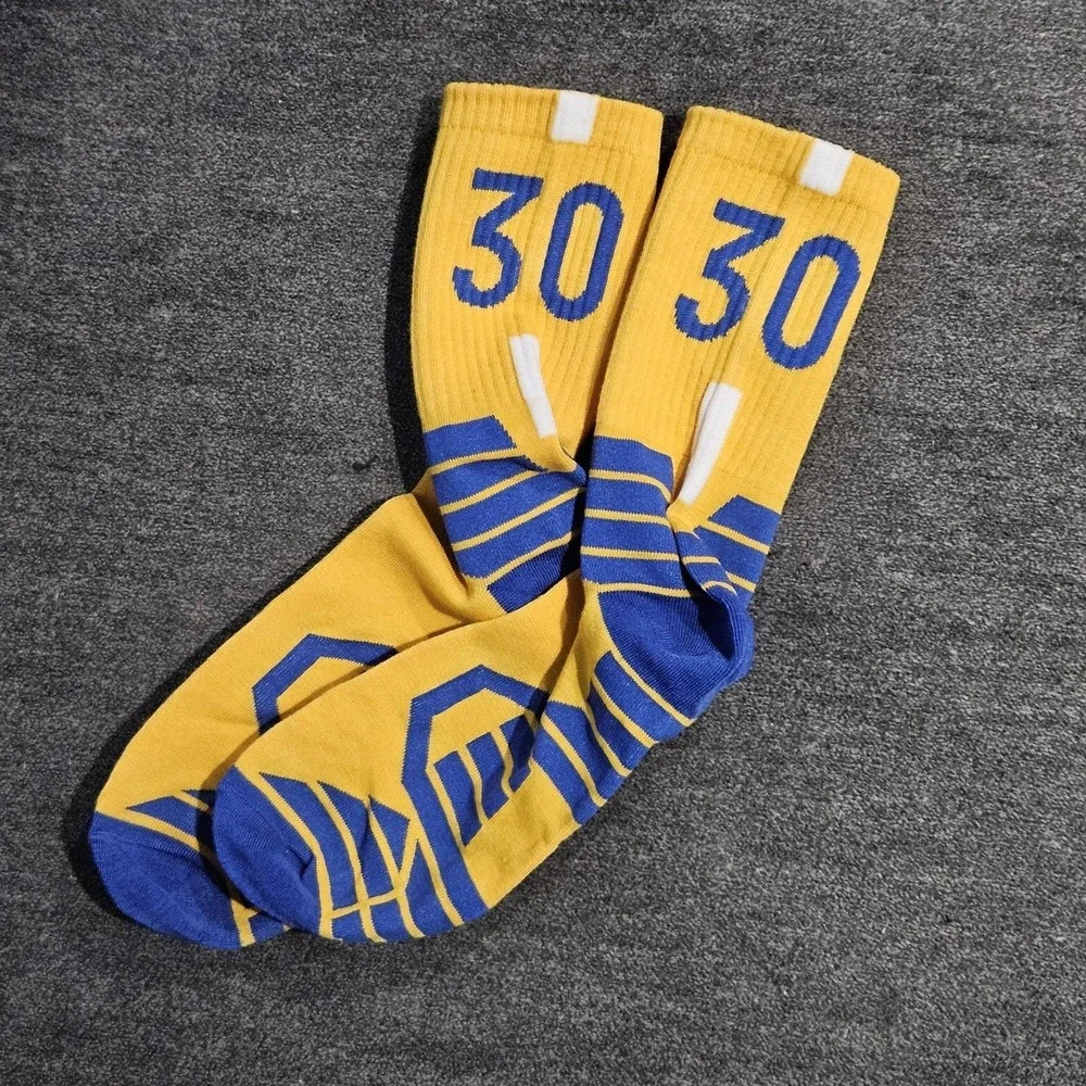 Iconic Number 30 Stephen Curry Blue/Yellow Basketball Socks Brand New